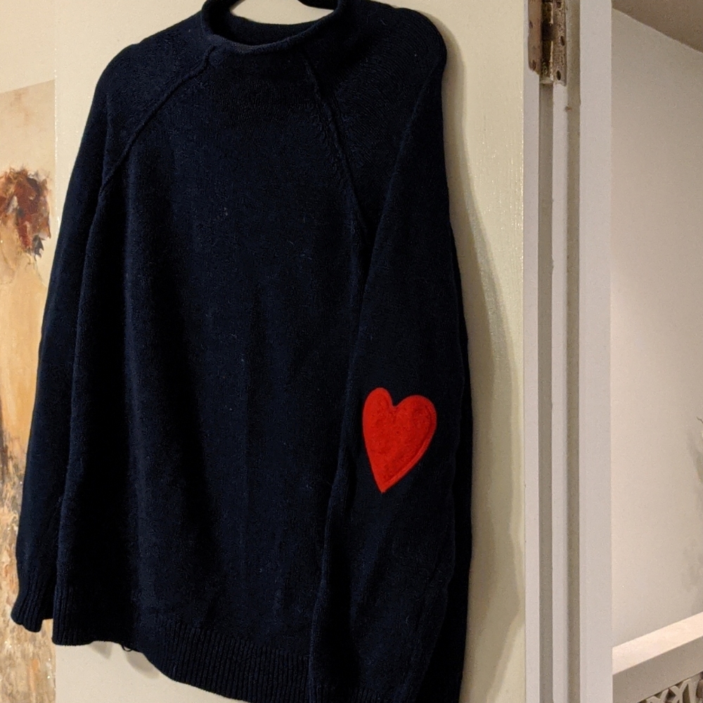 Navy Sweater with Heart on Elbows